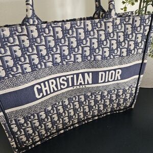 Dior Navy and White Christian Dior Canvas Book Tote